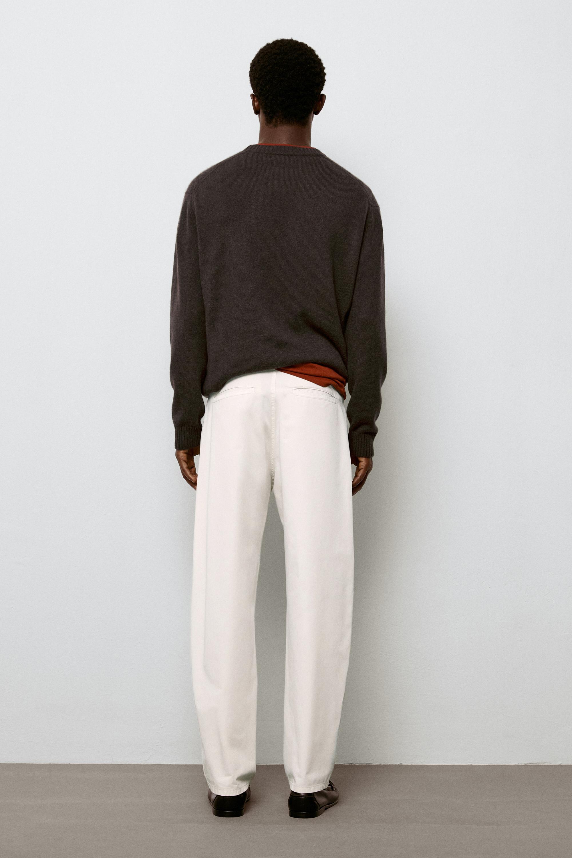 Barrel fit poplin denim-effect pants
